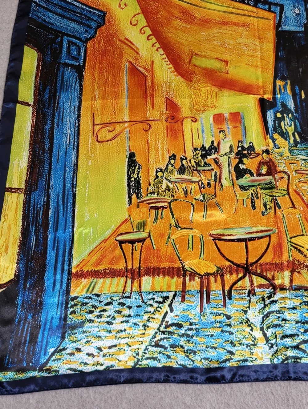 Vintage 90's MOSI Satin Scarf Parisian Cafe at Night Large 35